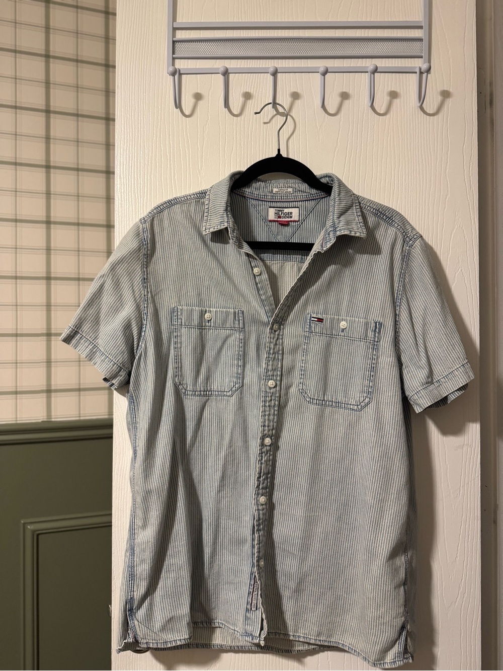 Tommy Hilfiger Light Blue Pinstripe Short Sleeve Button-Down Shirt